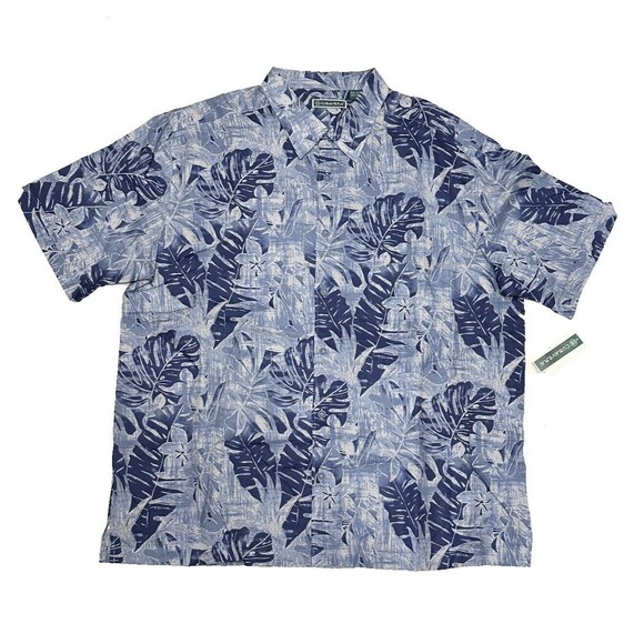 NEW Cubavera Mens Size XXL Linen Blend Blue Palm Leaf Tropical Button Up Shirt - Picture 1 of 6